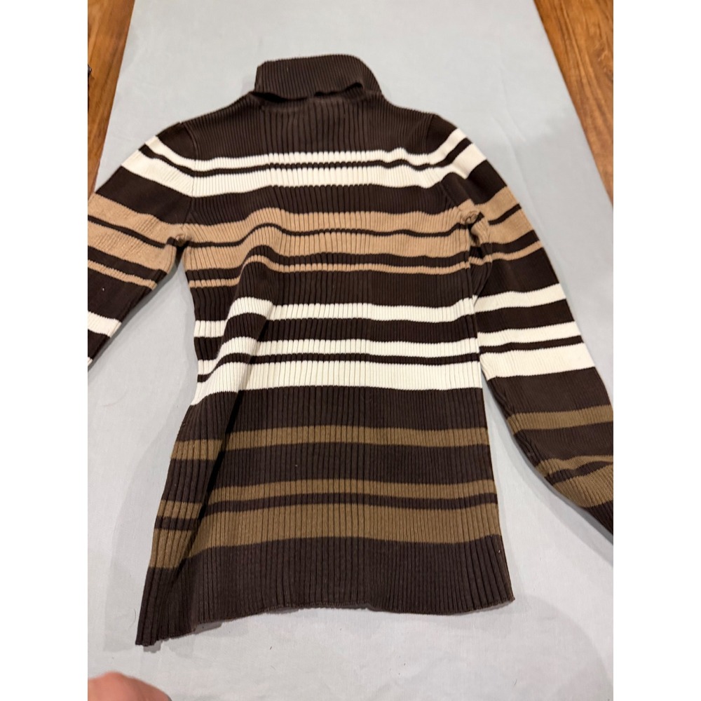 Dark Academia Womens Jones New York Sport Turtleneck Sweater M Brown Striped